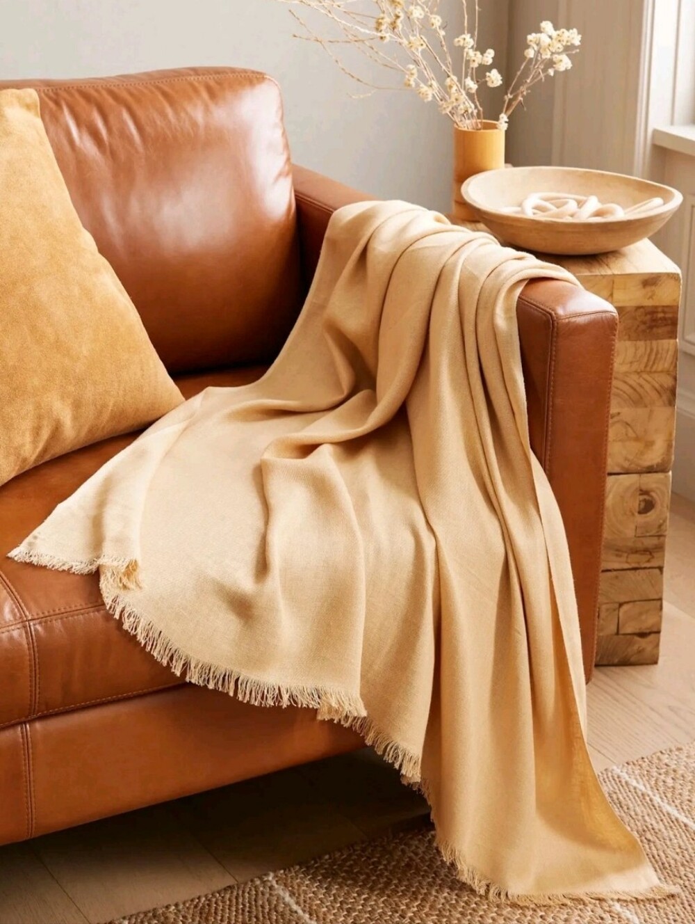 Quince 100% French Linen Throw In TAN NWOT